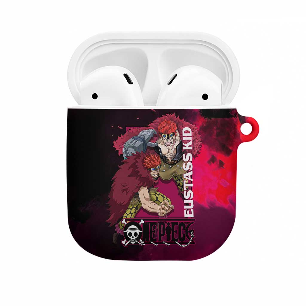 Eustass Kid One Piece Theme Red and Black Grunge Design AirPods Case with Mechanical Arm and Pirate Emblem - The Mazicc