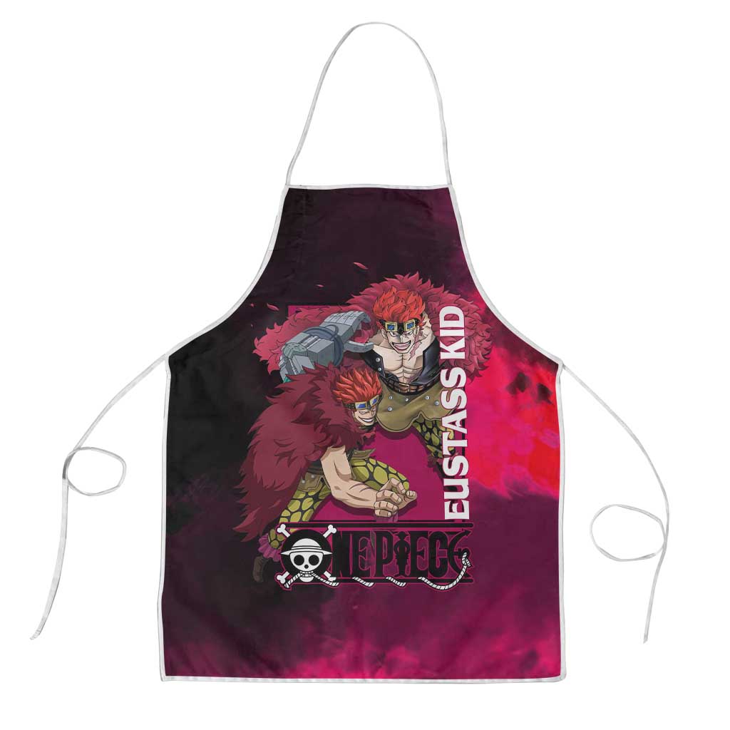 Eustass Kid One Piece Theme Red and Black Grunge Design Apron with Mechanical Arm and Pirate Emblem - The Mazicc