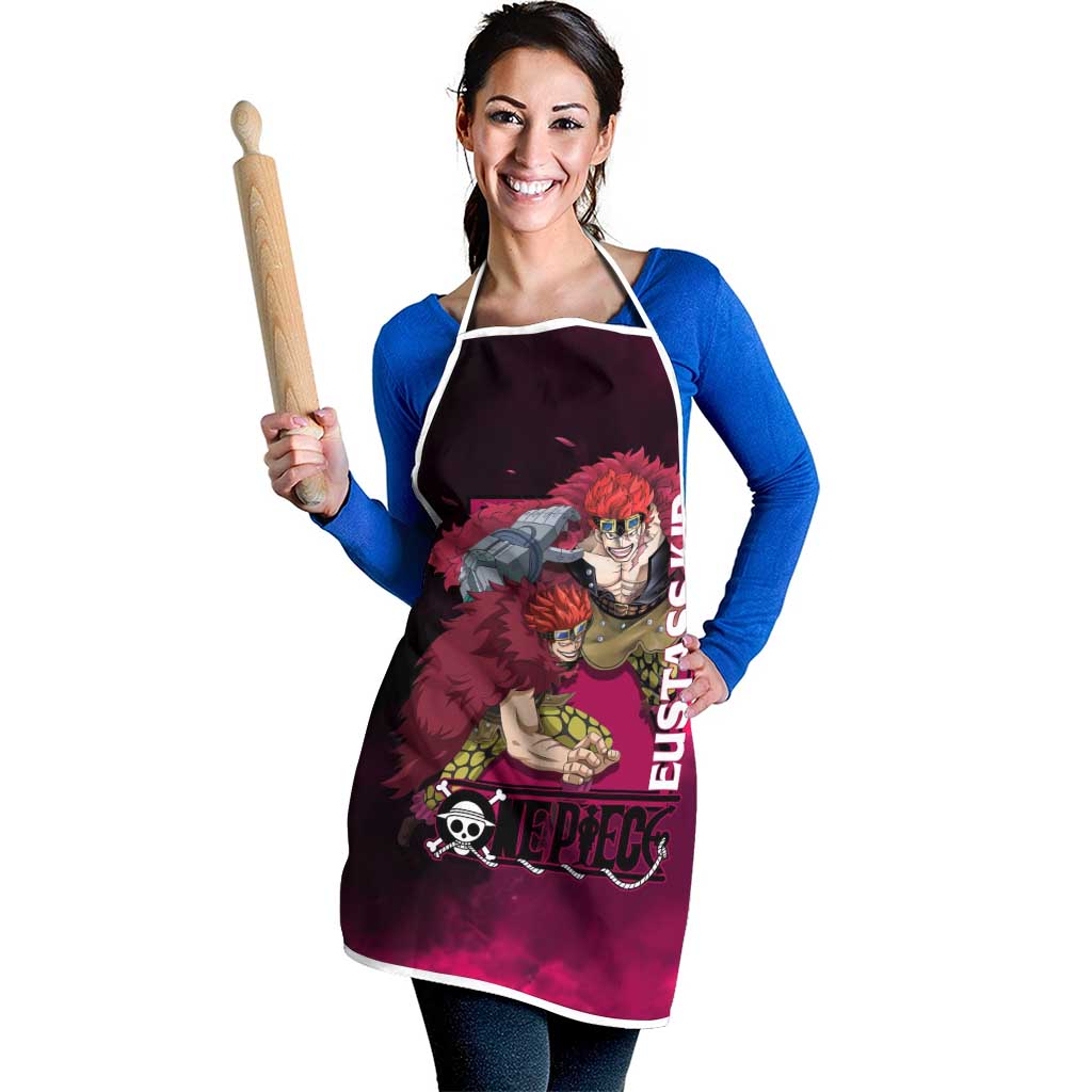 Eustass Kid One Piece Theme Red and Black Grunge Design Apron with Mechanical Arm and Pirate Emblem - The Mazicc