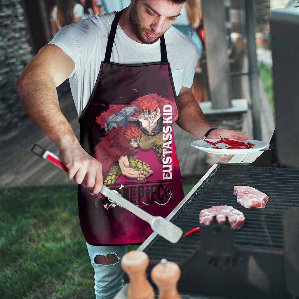 Eustass Kid One Piece Theme Red and Black Grunge Design Apron with Mechanical Arm and Pirate Emblem - The Mazicc