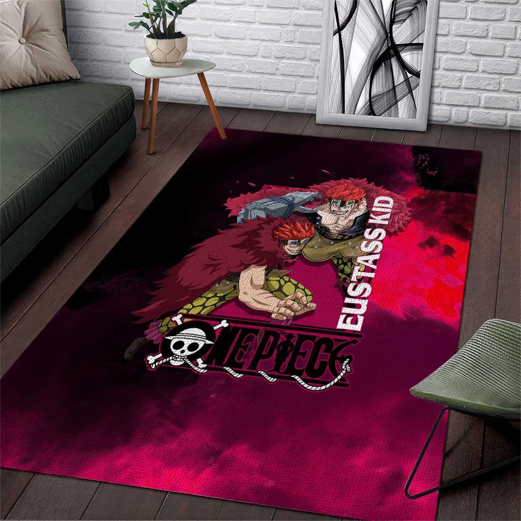 Eustass Kid One Piece Theme Red and Black Grunge Design Area Rug with Mechanical Arm and Pirate Emblem - The Mazicc
