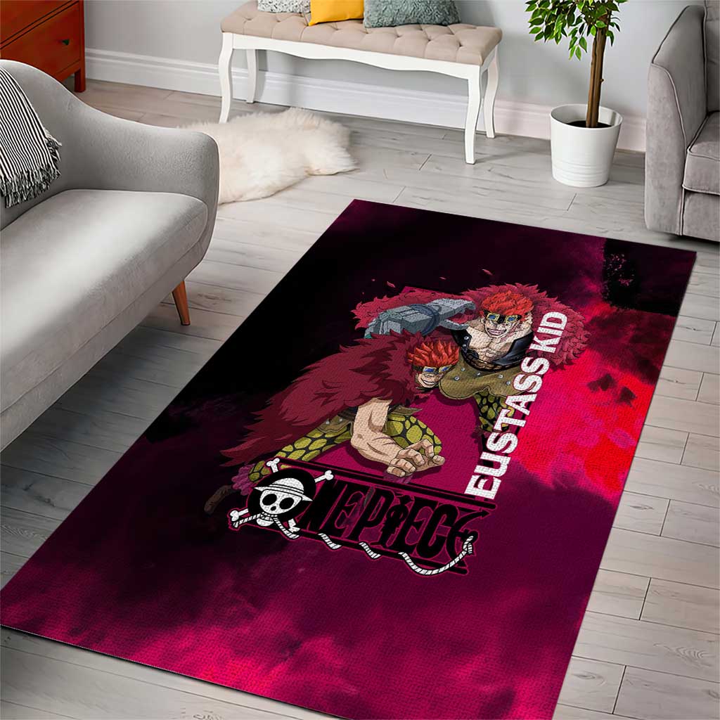 Eustass Kid One Piece Theme Red and Black Grunge Design Area Rug with Mechanical Arm and Pirate Emblem - The Mazicc