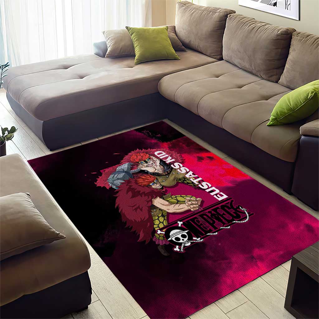 Eustass Kid One Piece Theme Red and Black Grunge Design Area Rug with Mechanical Arm and Pirate Emblem - The Mazicc