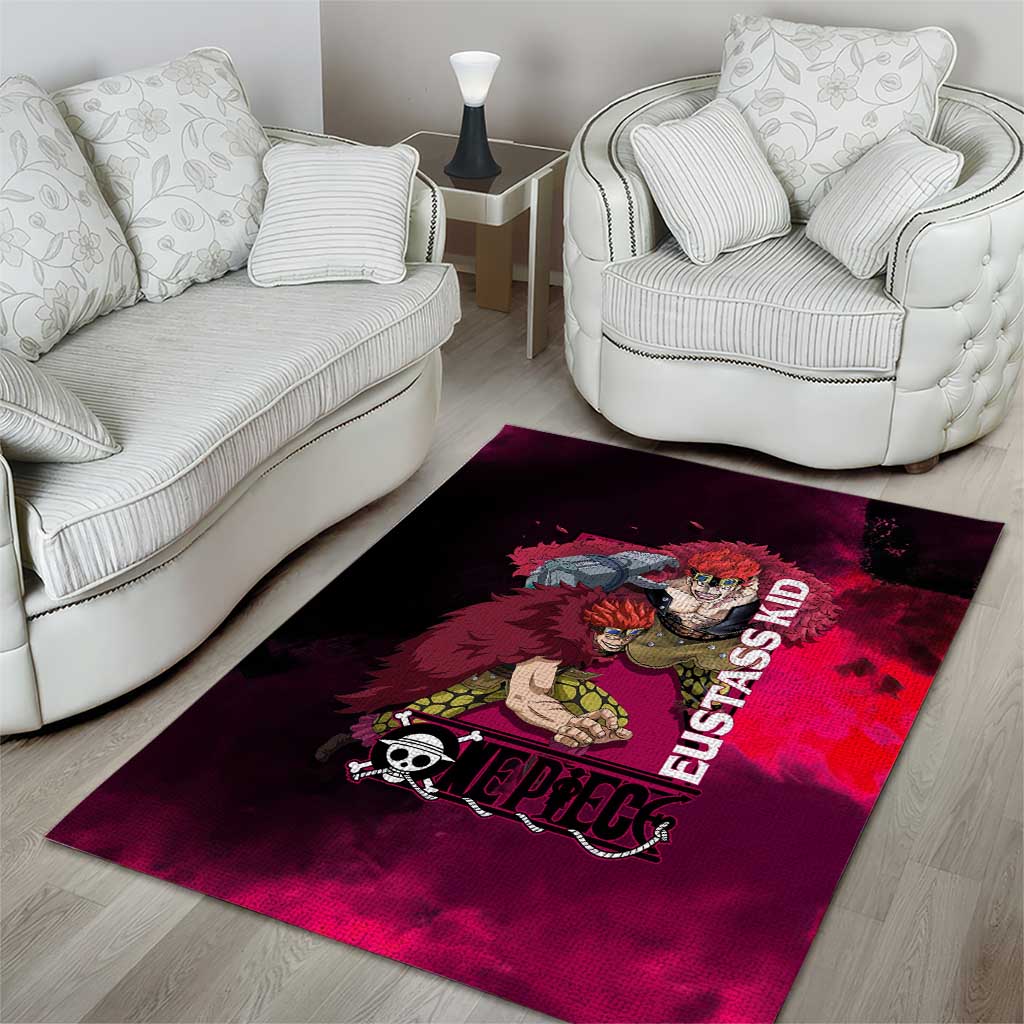 Eustass Kid One Piece Theme Red and Black Grunge Design Area Rug with Mechanical Arm and Pirate Emblem - The Mazicc