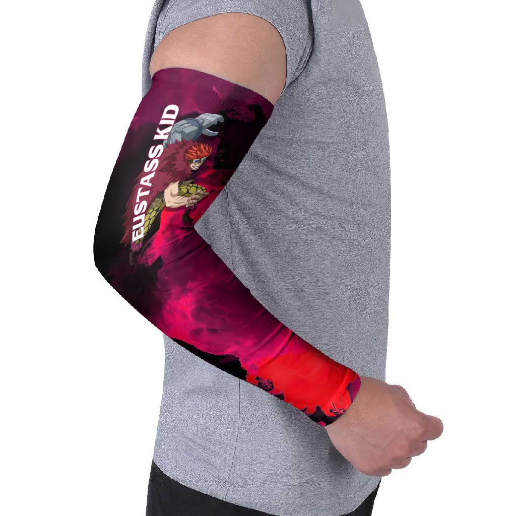 Eustass Kid One Piece Theme Red and Black Grunge Design Arm Sleeves with Mechanical Arm and Pirate Emblem - The Mazicc