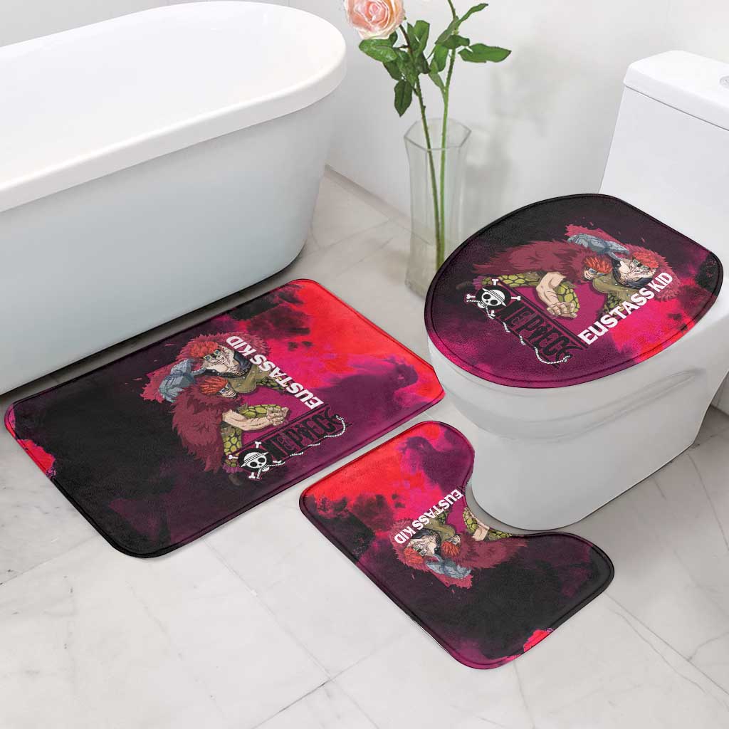 Eustass Kid One Piece Theme Red and Black Grunge Design Bathroom Set with Mechanical Arm and Pirate Emblem - The Mazicc