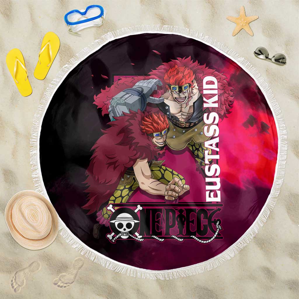 Eustass Kid One Piece Theme Red and Black Grunge Design Beach Blanket with Mechanical Arm and Pirate Emblem - The Mazicc
