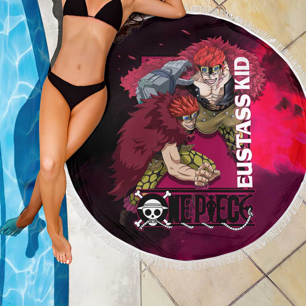 Eustass Kid One Piece Theme Red and Black Grunge Design Beach Blanket with Mechanical Arm and Pirate Emblem - The Mazicc