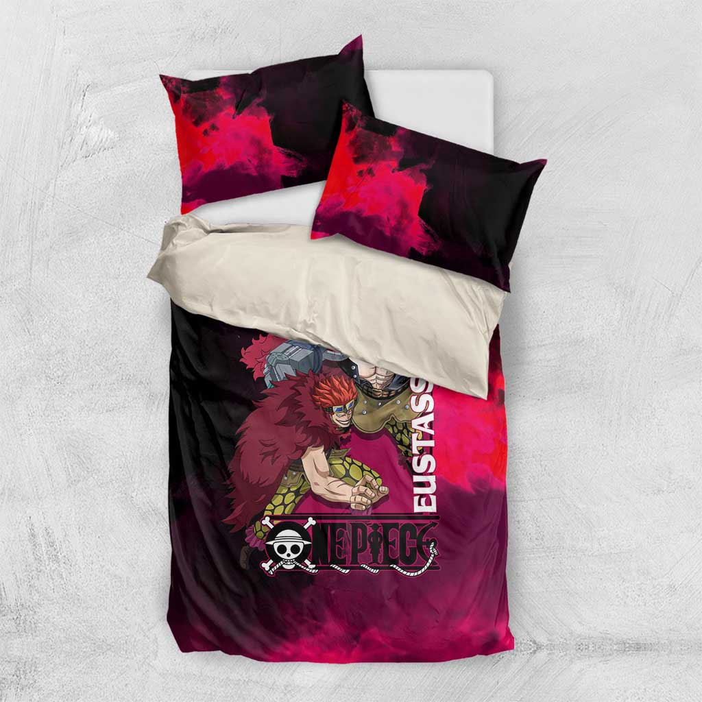 Eustass Kid One Piece Theme Red and Black Grunge Design Bedding Set with Mechanical Arm and Pirate Emblem - The Mazicc