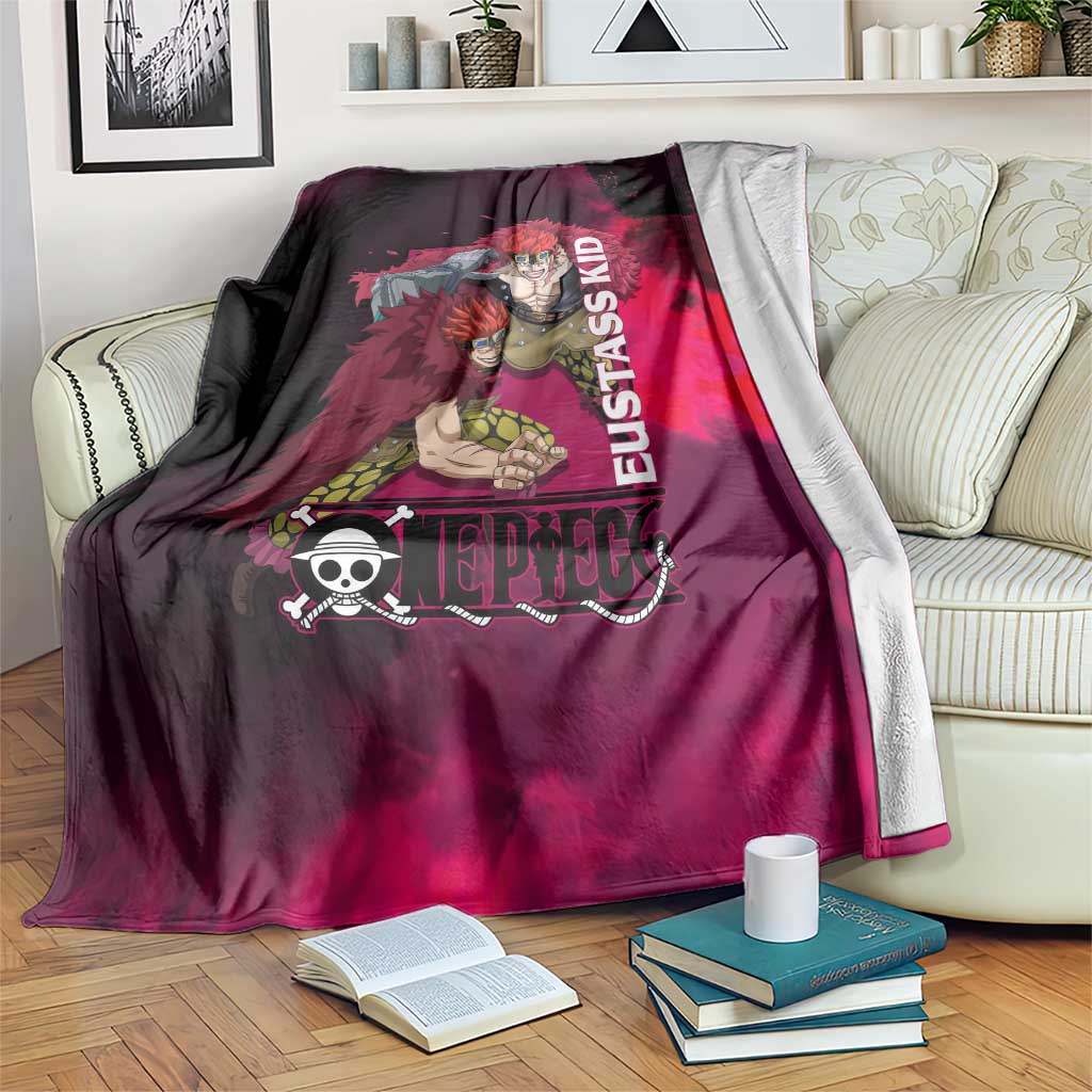 Eustass Kid One Piece Theme Red and Black Grunge Design Blanket with Mechanical Arm and Pirate Emblem - The Mazicc
