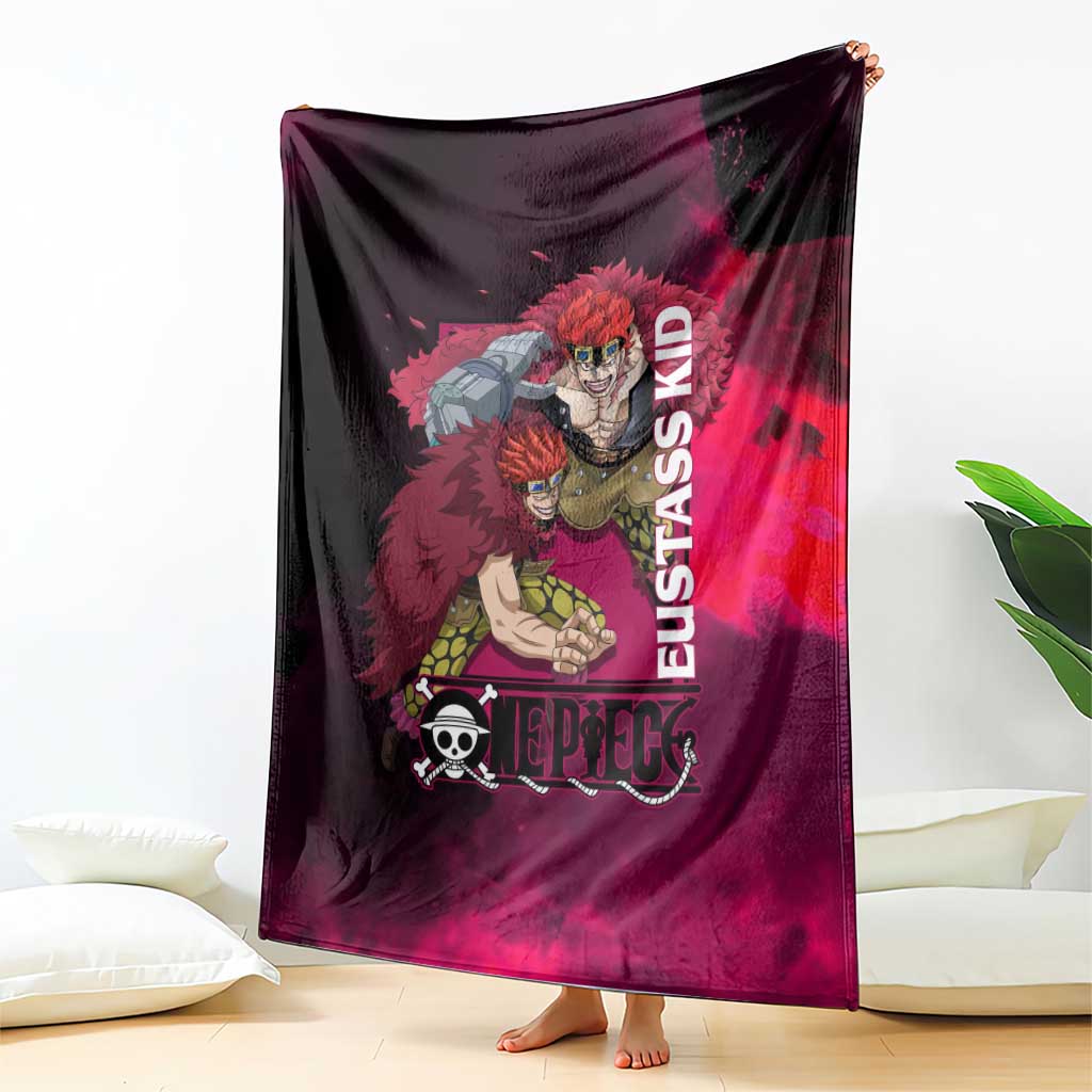 Eustass Kid One Piece Theme Red and Black Grunge Design Blanket with Mechanical Arm and Pirate Emblem - The Mazicc