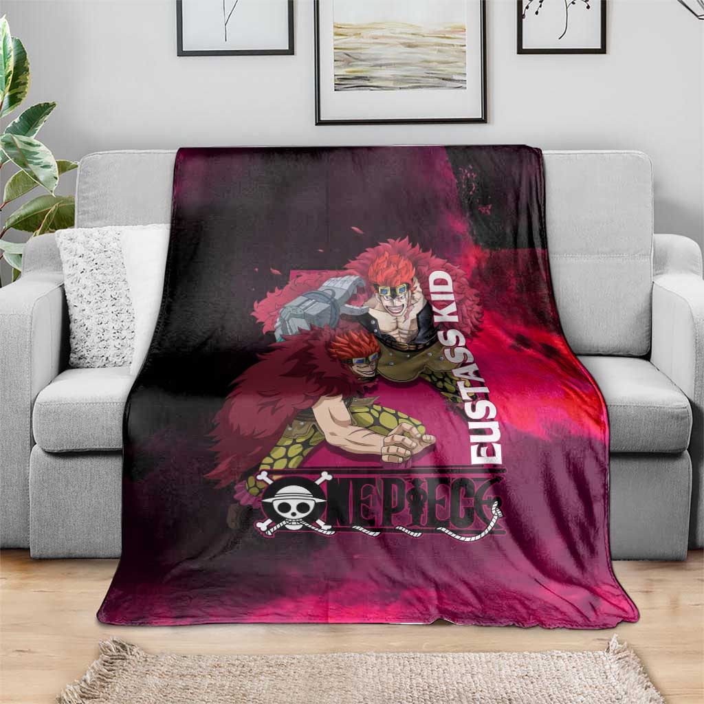 Eustass Kid One Piece Theme Red and Black Grunge Design Blanket with Mechanical Arm and Pirate Emblem - The Mazicc