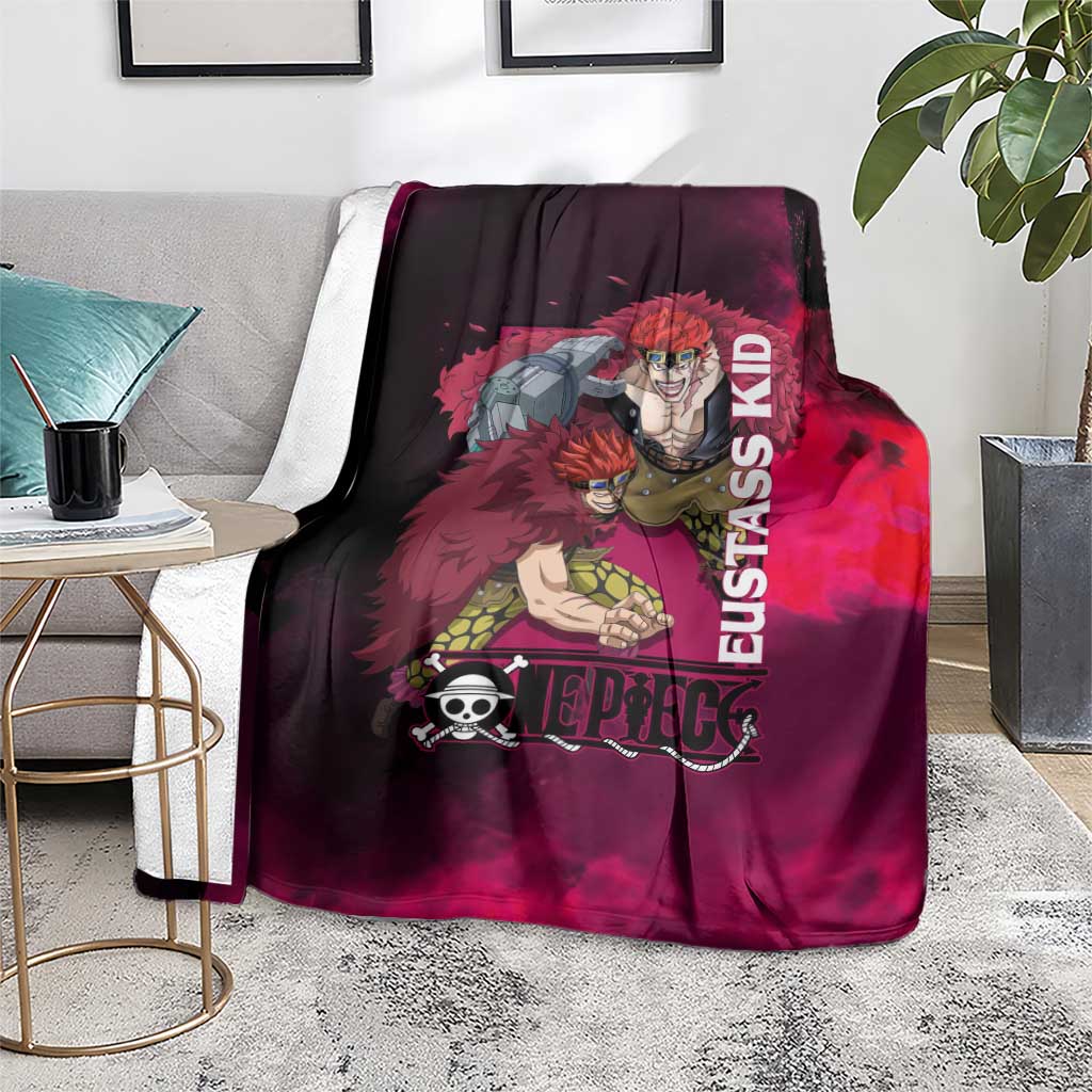 Eustass Kid One Piece Theme Red and Black Grunge Design Blanket with Mechanical Arm and Pirate Emblem - The Mazicc