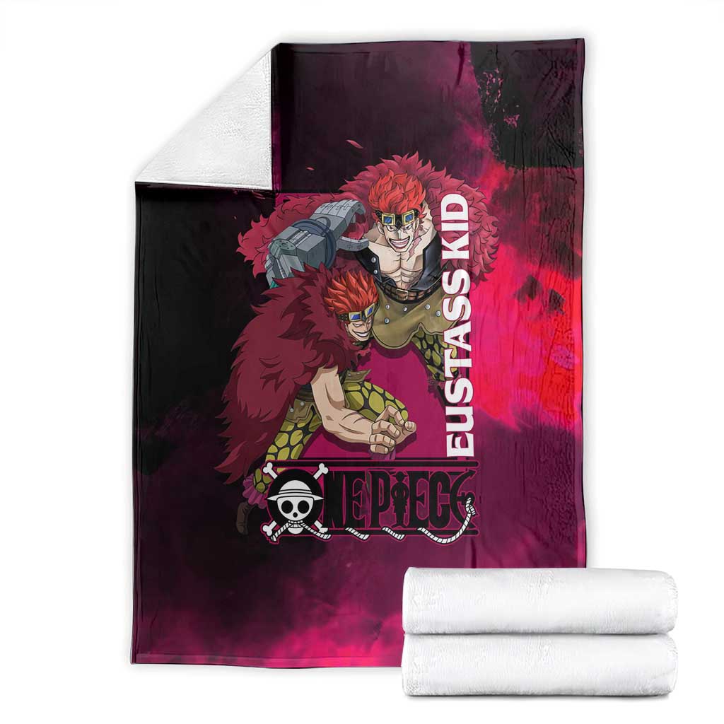 Eustass Kid One Piece Theme Red and Black Grunge Design Blanket with Mechanical Arm and Pirate Emblem - The Mazicc