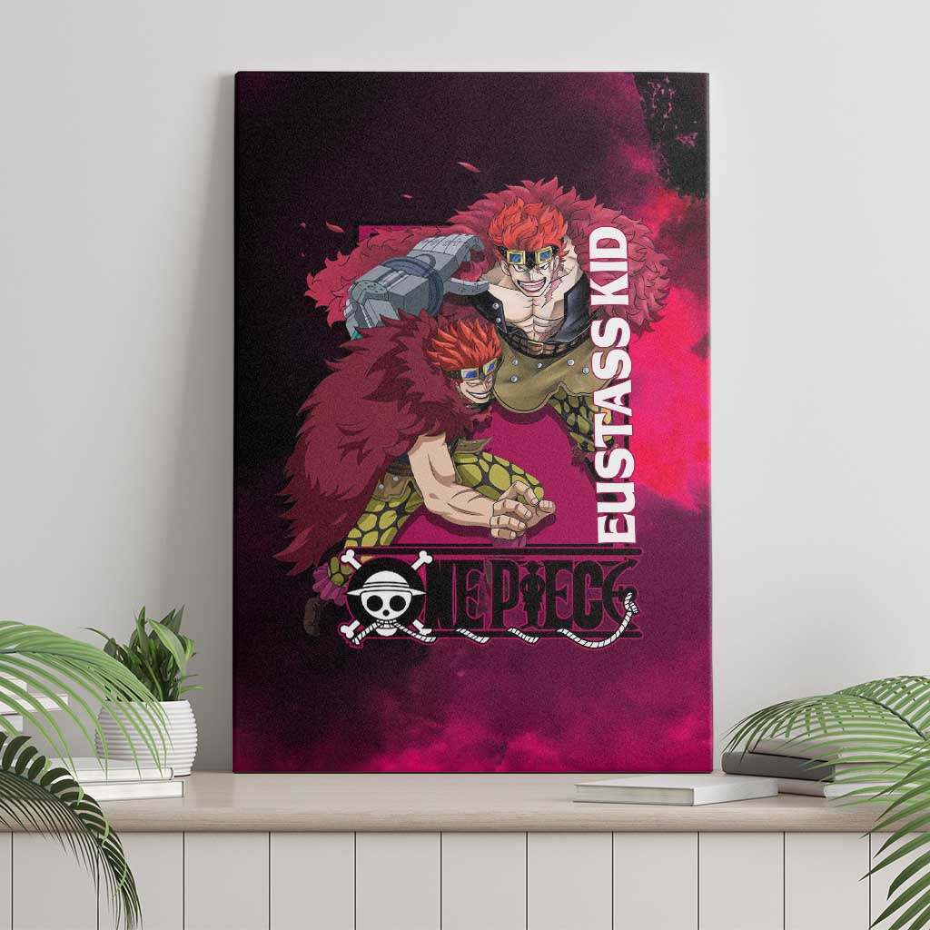 Eustass Kid One Piece Theme Red and Black Grunge Design Canvas Wall Art with Mechanical Arm and Pirate Emblem - The Mazicc
