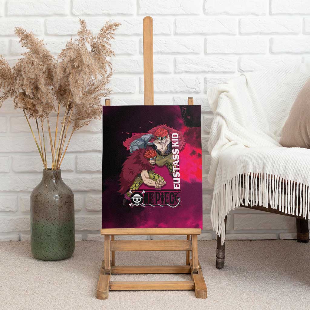 Eustass Kid One Piece Theme Red and Black Grunge Design Canvas Wall Art with Mechanical Arm and Pirate Emblem - The Mazicc