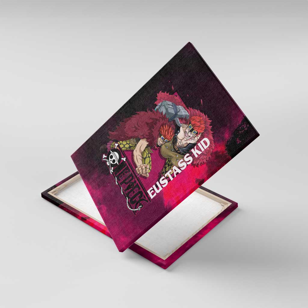 Eustass Kid One Piece Theme Red and Black Grunge Design Canvas Wall Art with Mechanical Arm and Pirate Emblem - The Mazicc