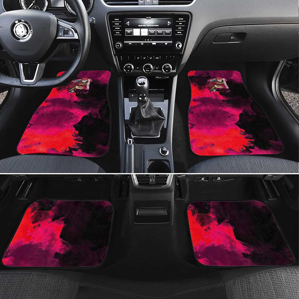 Eustass Kid One Piece Theme Red and Black Grunge Design Car Mats with Mechanical Arm and Pirate Emblem - The Mazicc