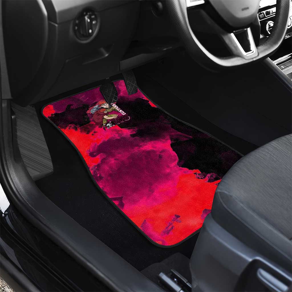 Eustass Kid One Piece Theme Red and Black Grunge Design Car Mats with Mechanical Arm and Pirate Emblem - The Mazicc
