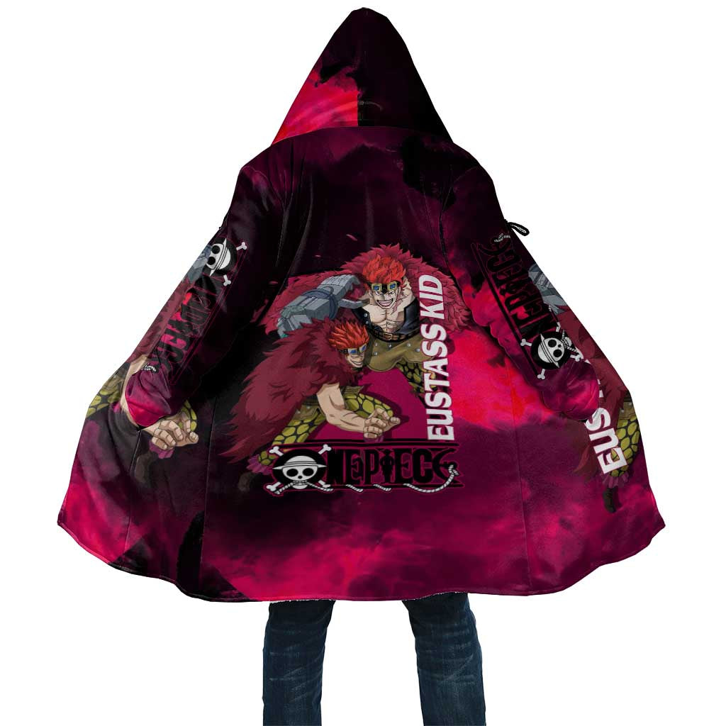 Eustass Kid One Piece Theme Red and Black Grunge Design Cloak with Mechanical Arm and Pirate Emblem - The Mazicc