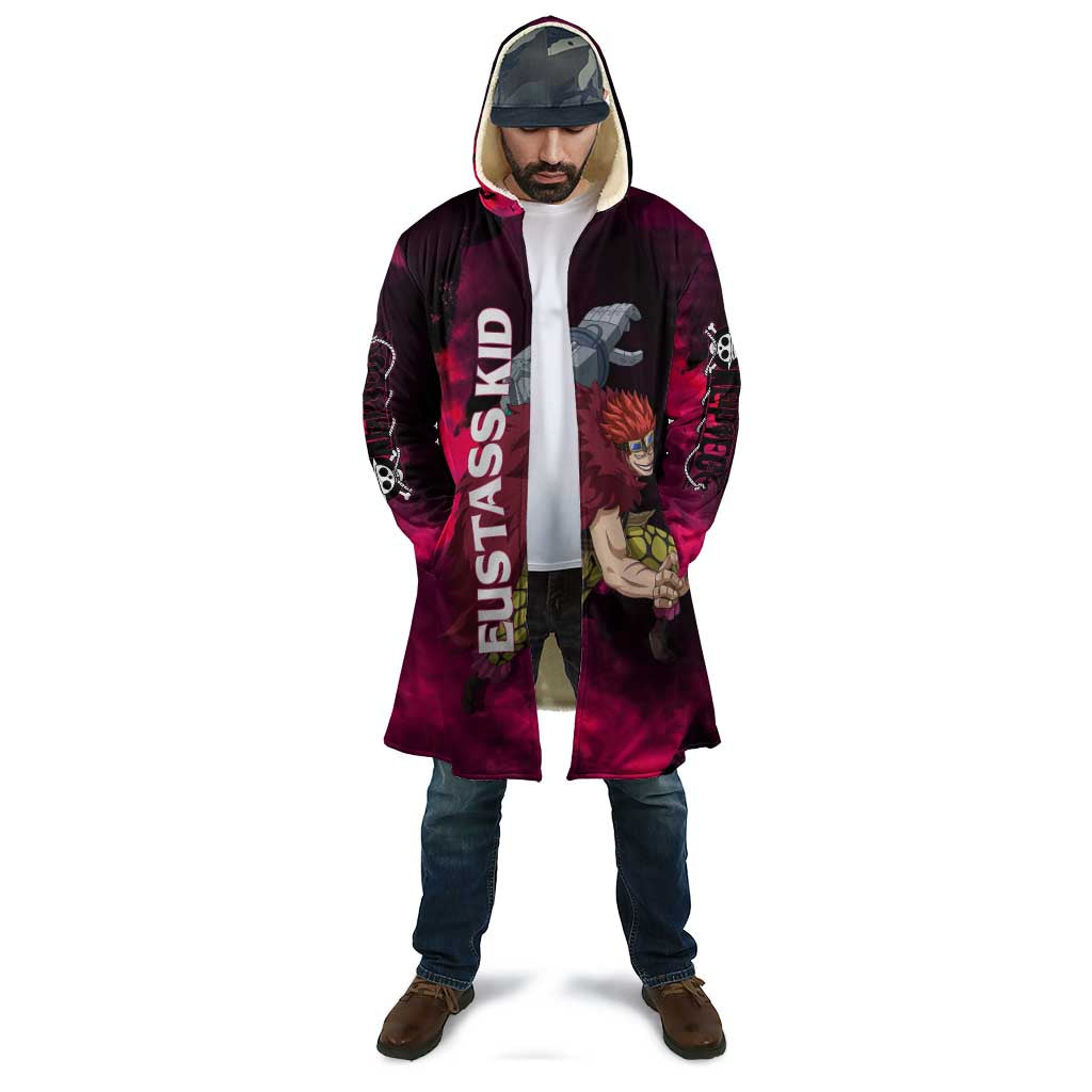 Eustass Kid One Piece Theme Red and Black Grunge Design Cloak with Mechanical Arm and Pirate Emblem - The Mazicc