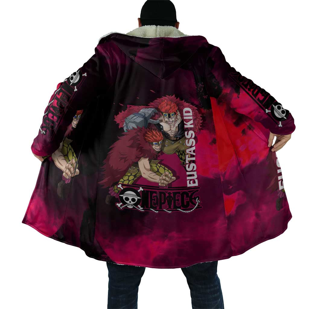 Eustass Kid One Piece Theme Red and Black Grunge Design Cloak with Mechanical Arm and Pirate Emblem - The Mazicc