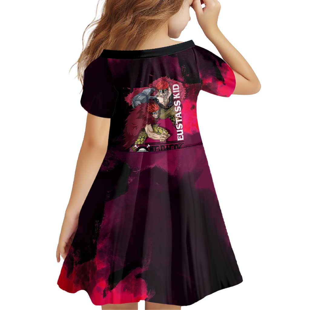 Eustass Kid One Piece Theme Red and Black Grunge Design Family Matching Short Sleeve Bodycon Dress and Hawaiian Shirt with Mechanical Arm and Pirate Emblem