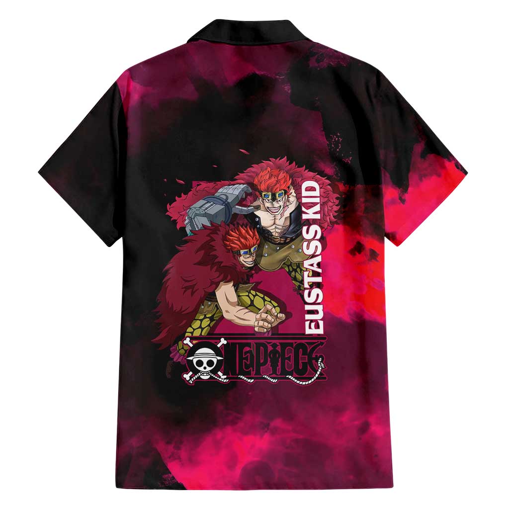Eustass Kid One Piece Theme Red and Black Grunge Design Family Matching Short Sleeve Bodycon Dress and Hawaiian Shirt with Mechanical Arm and Pirate Emblem