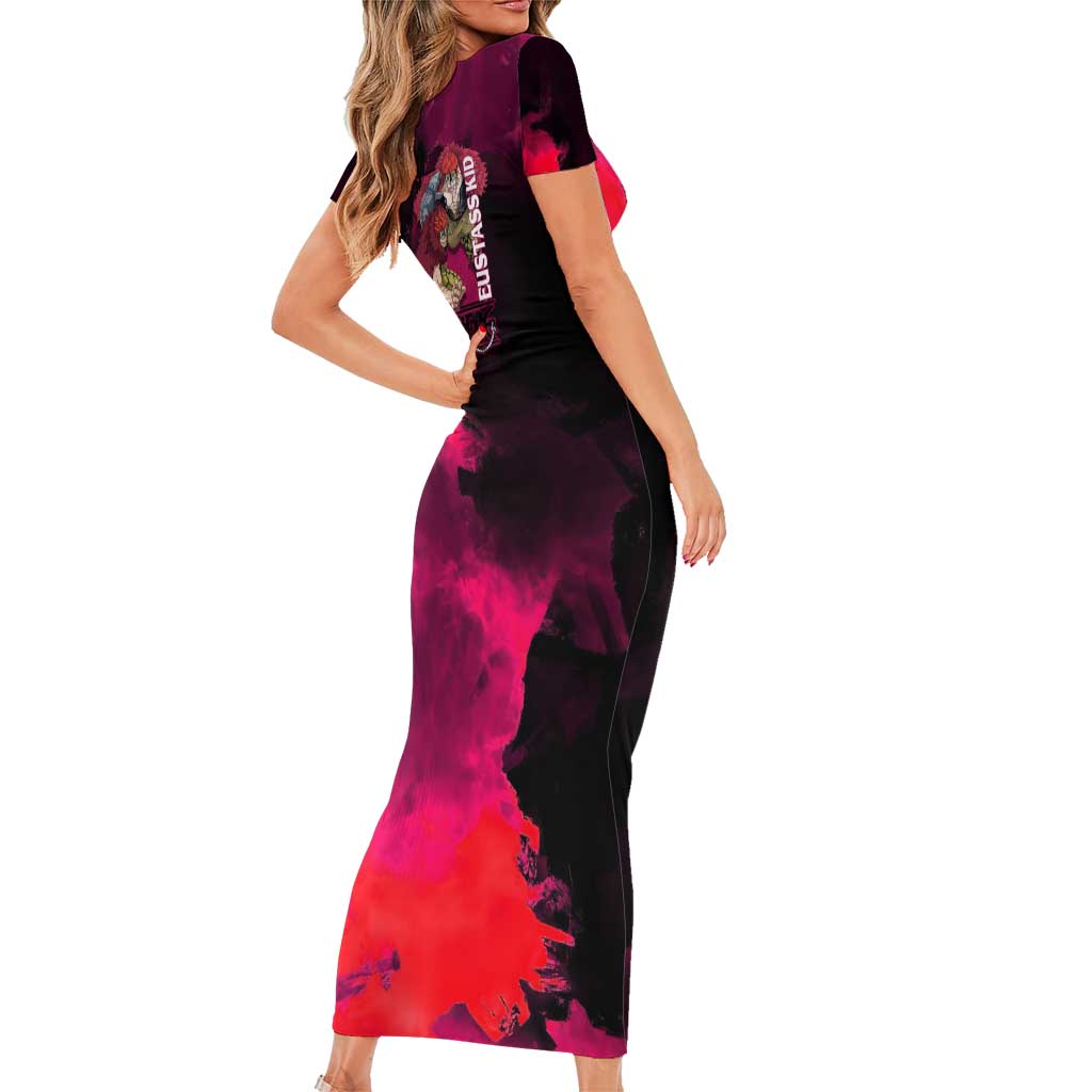 Eustass Kid One Piece Theme Red and Black Grunge Design Family Matching Short Sleeve Bodycon Dress and Hawaiian Shirt with Mechanical Arm and Pirate Emblem
