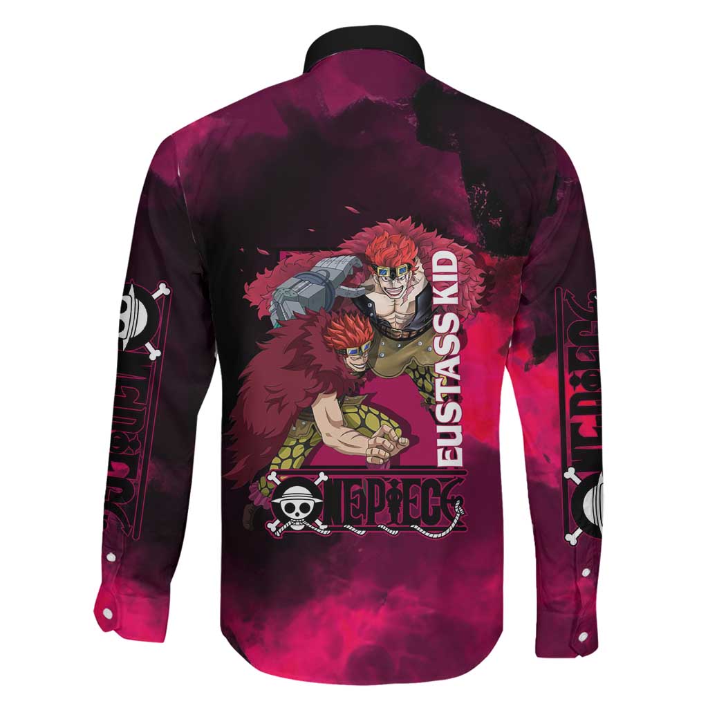Eustass Kid One Piece Theme Red and Black Grunge Design Family Matching Summer Maxi Dress and Hawaiian Shirt with Mechanical Arm and Pirate Emblem