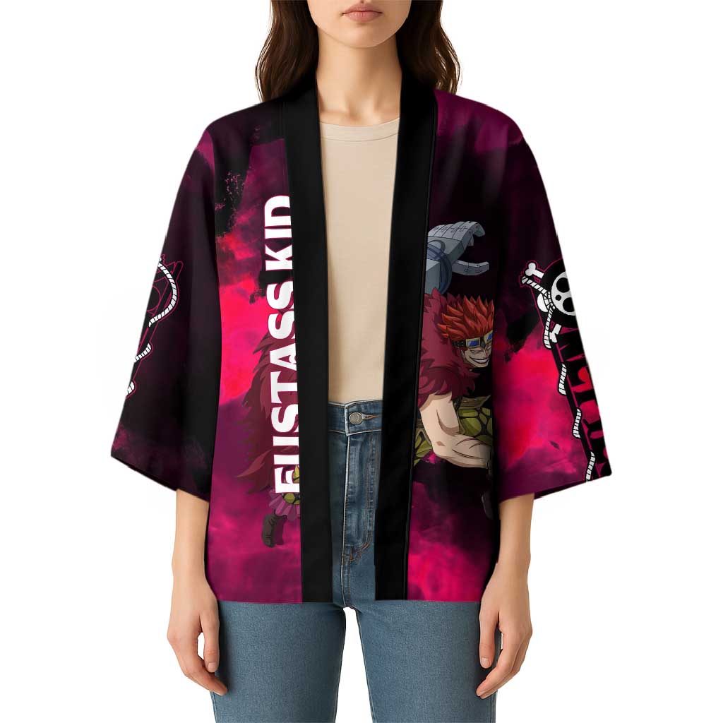 Eustass Kid One Piece Theme Red and Black Grunge Design Kimono with Mechanical Arm and Pirate Emblem - The Mazicc