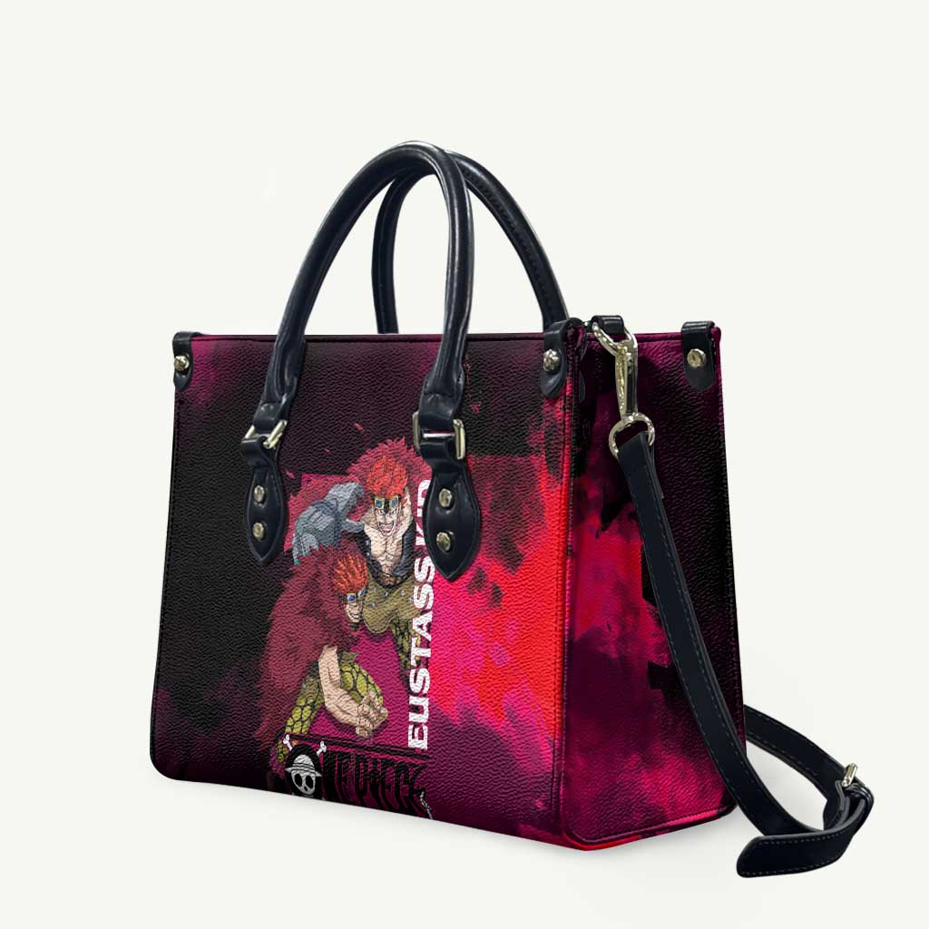 Eustass Kid One Piece Theme Red and Black Grunge Design Leather Bag with Mechanical Arm and Pirate Emblem - The Mazicc