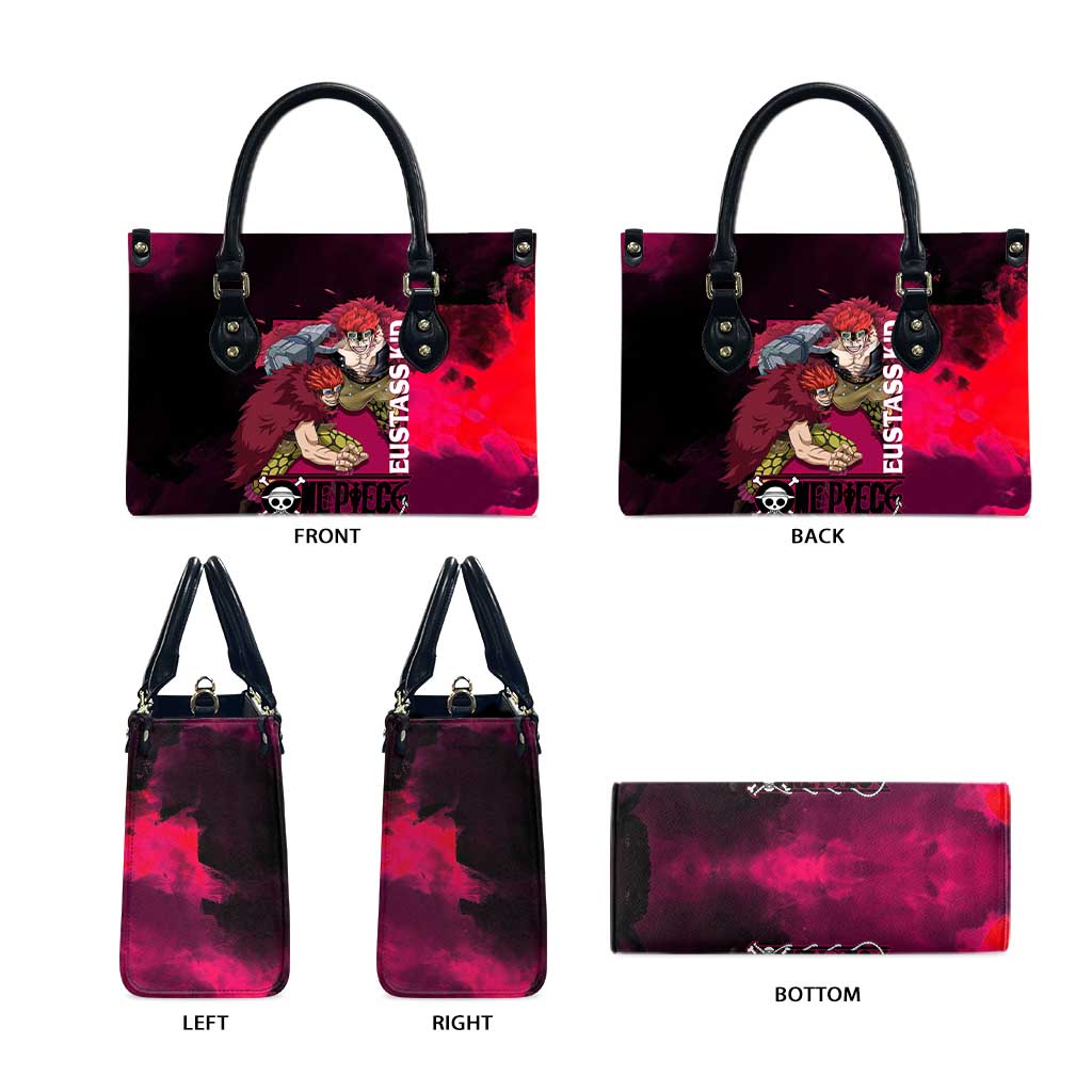 Eustass Kid One Piece Theme Red and Black Grunge Design Leather Bag with Mechanical Arm and Pirate Emblem - The Mazicc