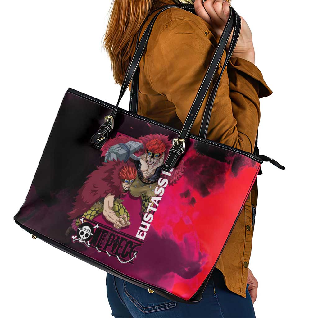 Eustass Kid One Piece Theme Red and Black Grunge Design Leather Tote Bag with Mechanical Arm and Pirate Emblem - The Mazicc