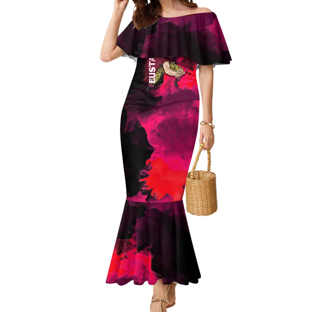 Eustass Kid One Piece Theme Red and Black Grunge Design Mermaid Dress with Mechanical Arm and Pirate Emblem - The Mazicc