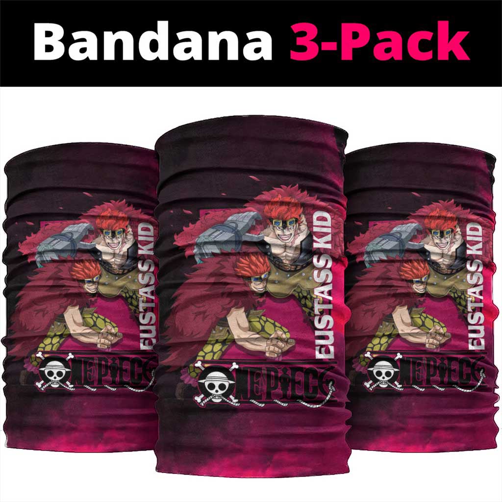 Eustass Kid One Piece Theme Red and Black Grunge Design Neck Gaiter with Mechanical Arm and Pirate Emblem - The Mazicc