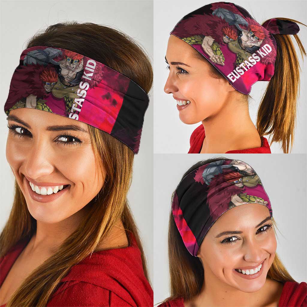 Eustass Kid One Piece Theme Red and Black Grunge Design Neck Gaiter with Mechanical Arm and Pirate Emblem - The Mazicc