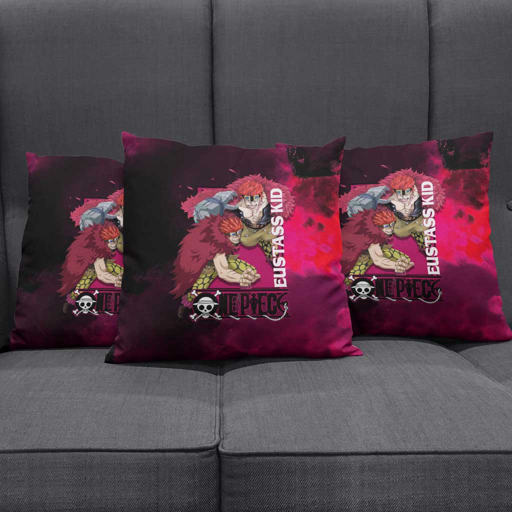 Eustass Kid One Piece Theme Red and Black Grunge Design Pillow Cover with Mechanical Arm and Pirate Emblem - The Mazicc