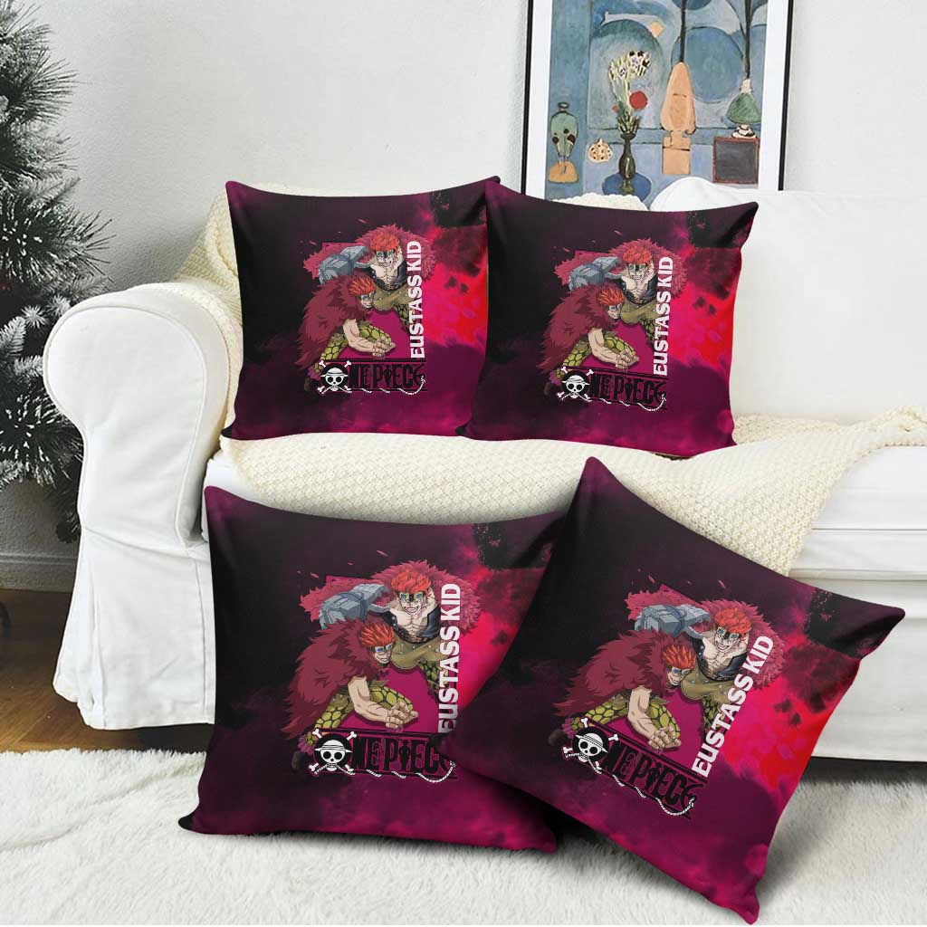 Eustass Kid One Piece Theme Red and Black Grunge Design Pillow Cover with Mechanical Arm and Pirate Emblem - The Mazicc