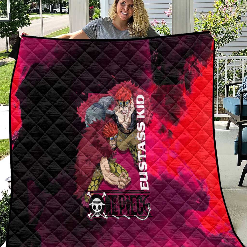 Eustass Kid One Piece Theme Red and Black Grunge Design Quilt with Mechanical Arm and Pirate Emblem - The Mazicc