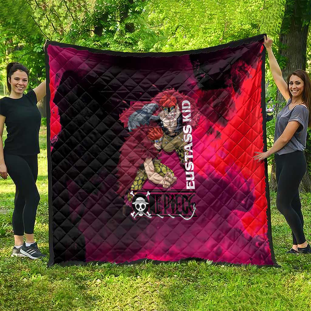 Eustass Kid One Piece Theme Red and Black Grunge Design Quilt with Mechanical Arm and Pirate Emblem - The Mazicc