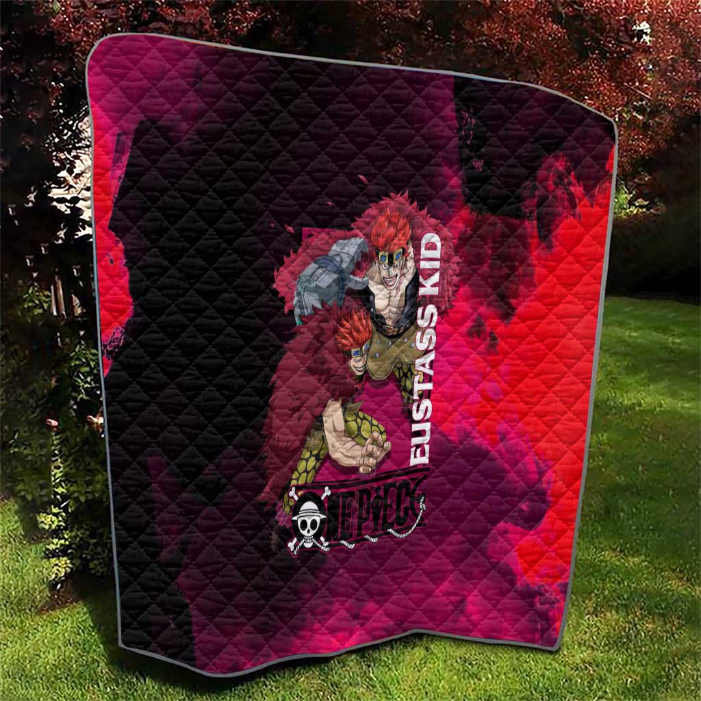 Eustass Kid One Piece Theme Red and Black Grunge Design Quilt with Mechanical Arm and Pirate Emblem - The Mazicc