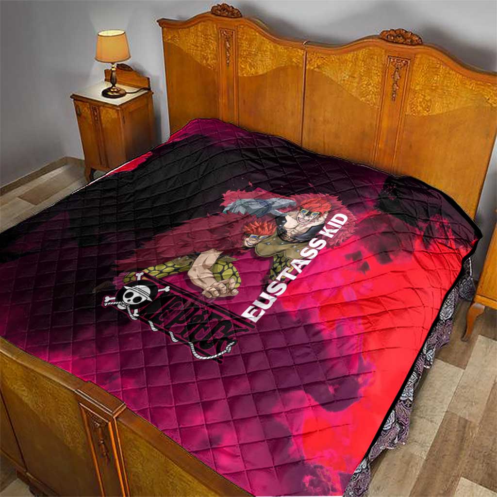 Eustass Kid One Piece Theme Red and Black Grunge Design Quilt with Mechanical Arm and Pirate Emblem - The Mazicc