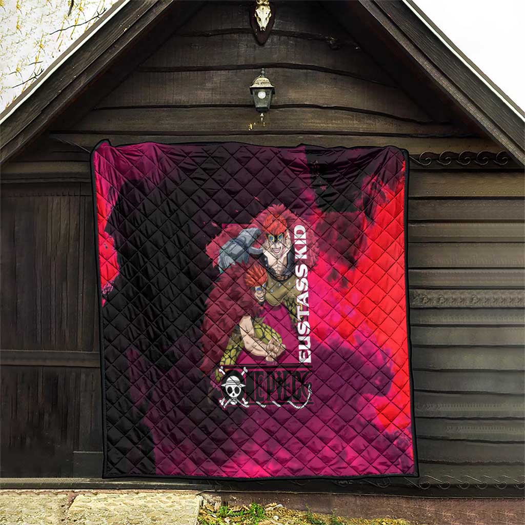 Eustass Kid One Piece Theme Red and Black Grunge Design Quilt with Mechanical Arm and Pirate Emblem - The Mazicc
