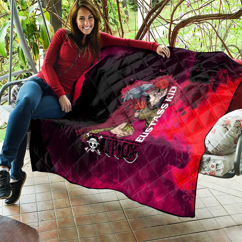Eustass Kid One Piece Theme Red and Black Grunge Design Quilt with Mechanical Arm and Pirate Emblem - The Mazicc