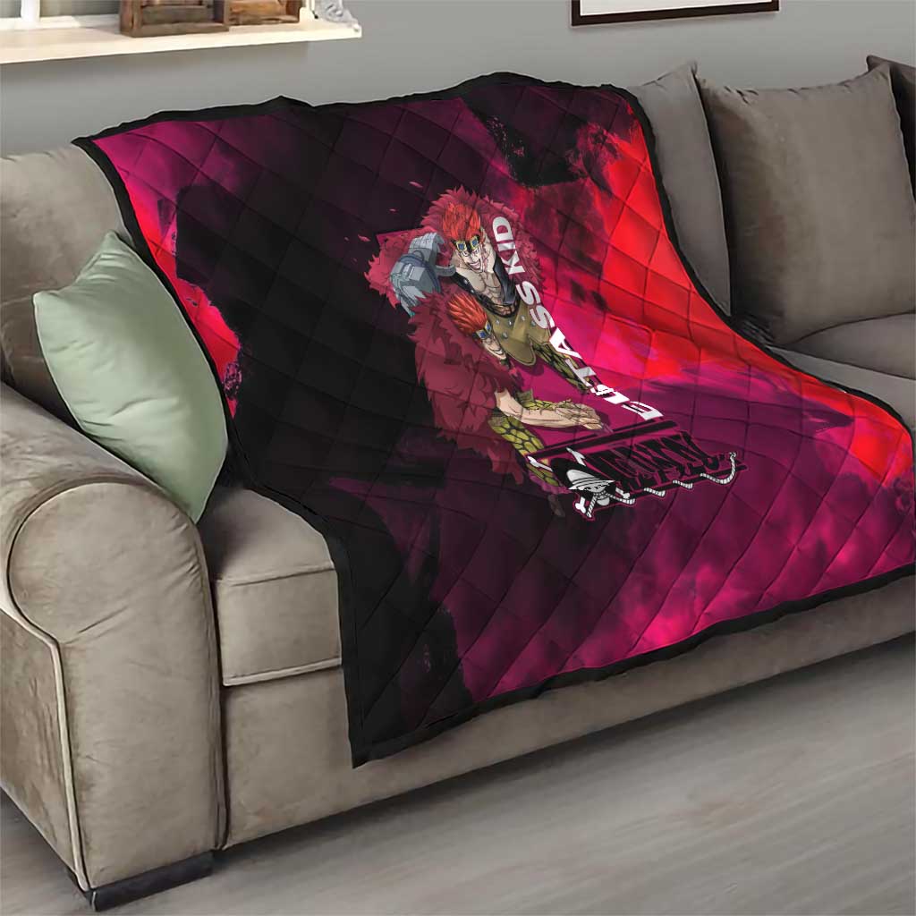 Eustass Kid One Piece Theme Red and Black Grunge Design Quilt with Mechanical Arm and Pirate Emblem - The Mazicc