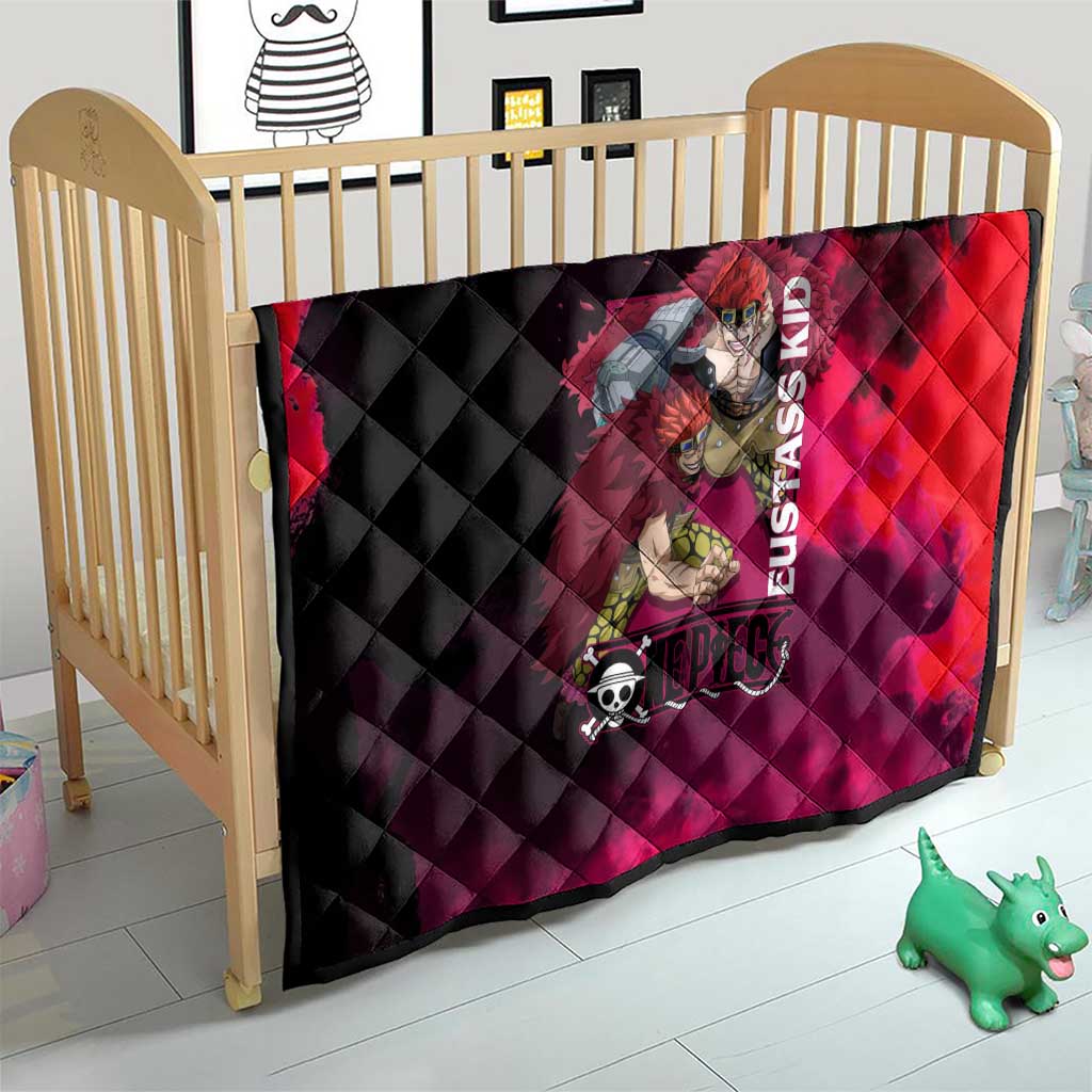 Eustass Kid One Piece Theme Red and Black Grunge Design Quilt with Mechanical Arm and Pirate Emblem - The Mazicc