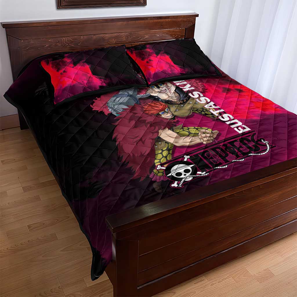 Eustass Kid One Piece Theme Red and Black Grunge Design Quilt Bed Set with Mechanical Arm and Pirate Emblem - The Mazicc