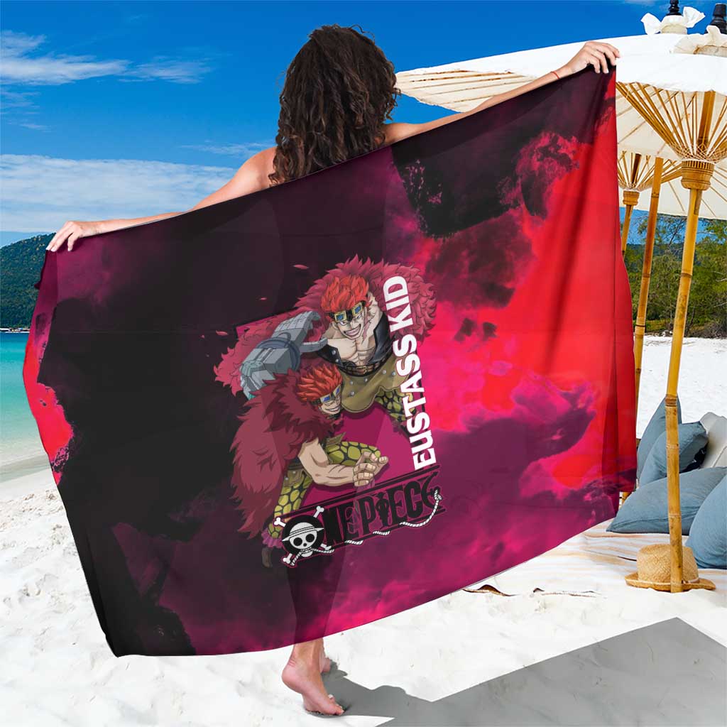 Eustass Kid One Piece Theme Red and Black Grunge Design Sarong with Mechanical Arm and Pirate Emblem - The Mazicc