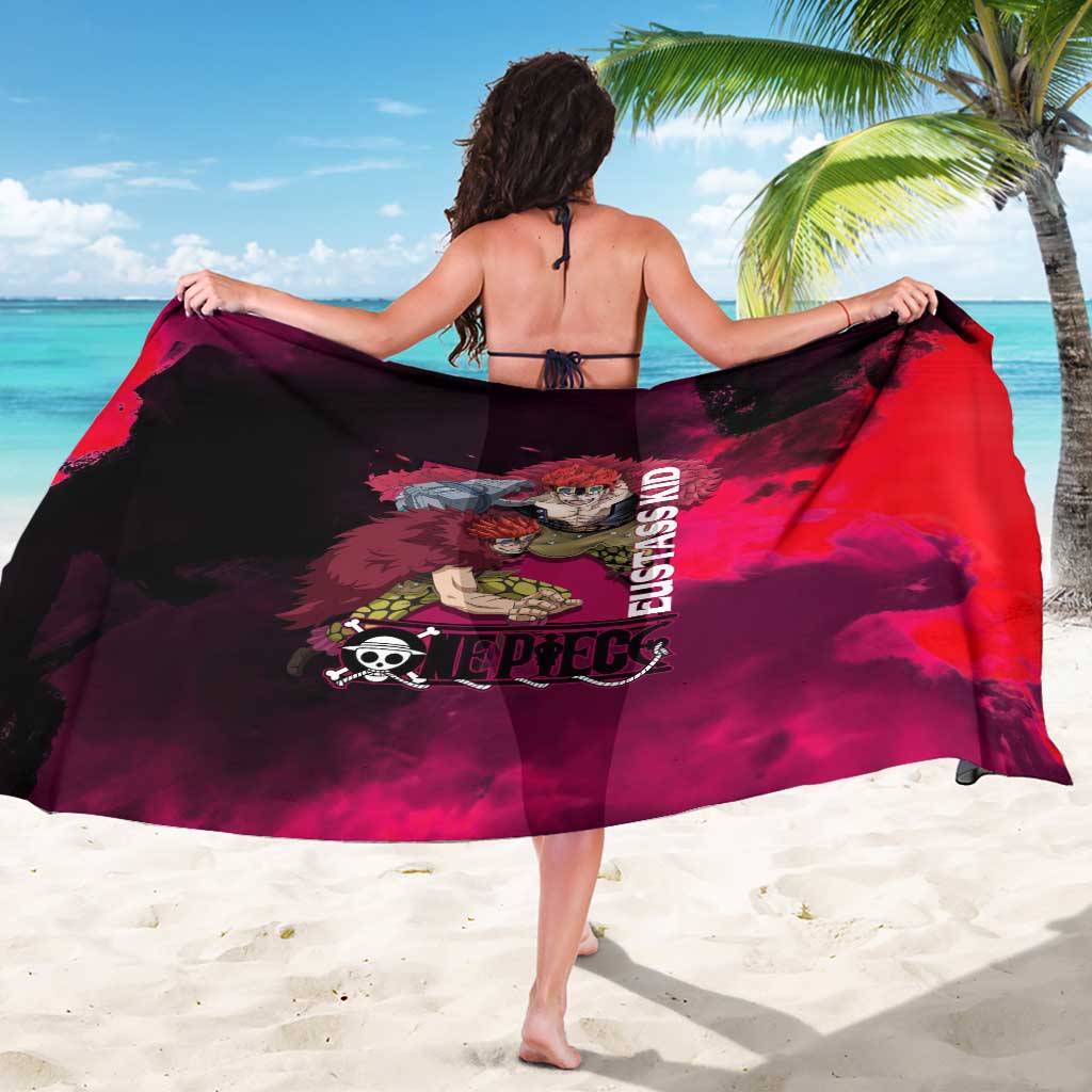Eustass Kid One Piece Theme Red and Black Grunge Design Sarong with Mechanical Arm and Pirate Emblem - The Mazicc